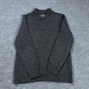 Eddie Bauer Mens XLT Henley Sweater Gray Cotton Wool Blend Knit Pullover Heavy